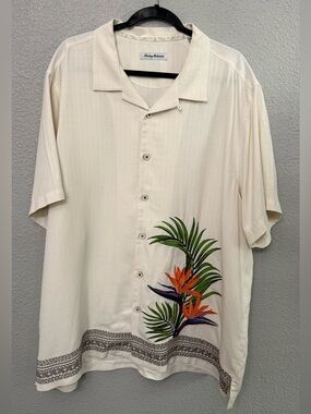 Tommy Bahama Viva Paradiso 100% Silk Camp Shirt size XXL Embroidered